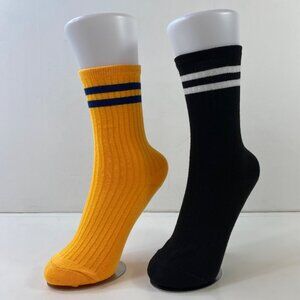 Womens Crew Socks Set 2 Stripes Orange Black White Blue